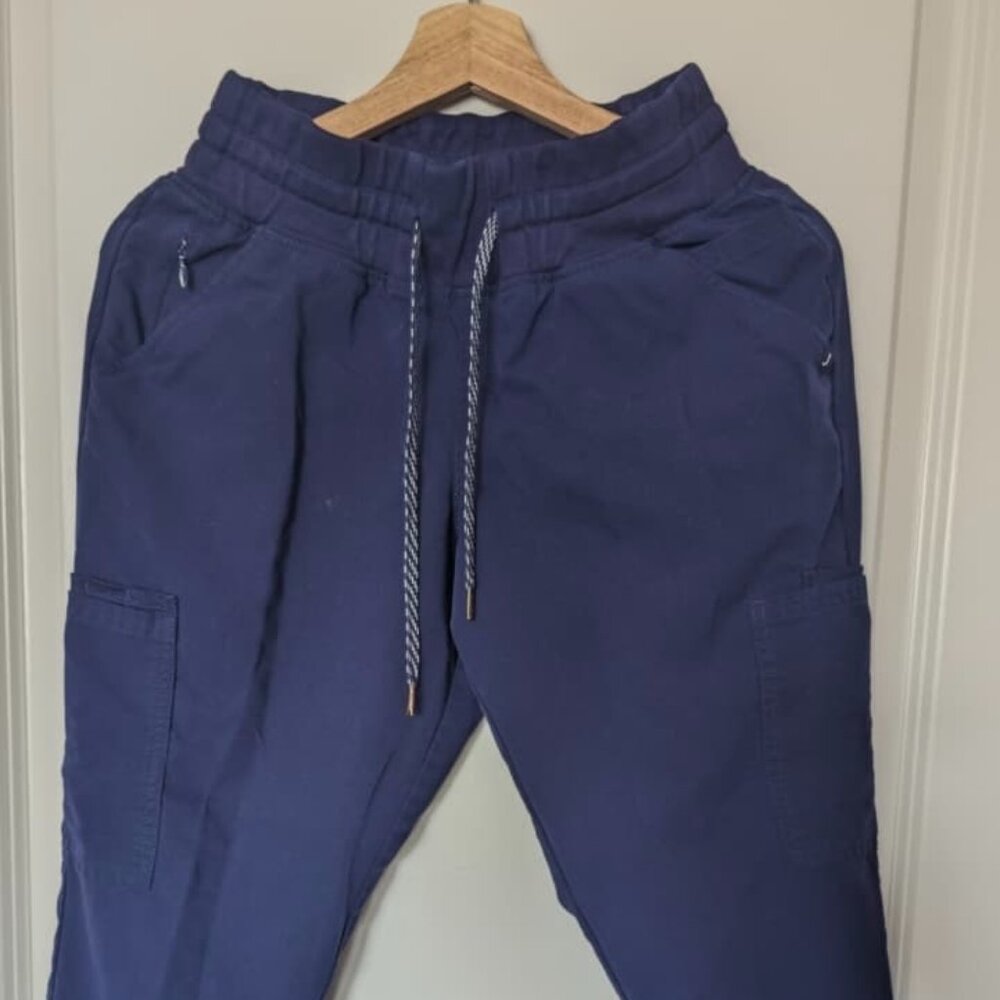 Jaanuu Navy Blue Scrub Pant / 13 Pocket Jogger, XS Petite